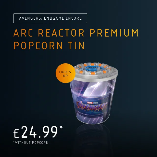 Get Avengers Endgame Encore merchandise now at Vue - Arc Reactor Premium Popcorn Tin