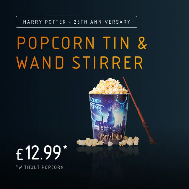 Check out the Harry Potter merchandise at Vue now: Popcorn tin and wand stirrer
